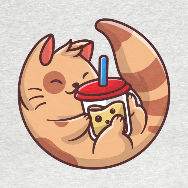 Cute Cat Drink Boba Milk Tea Cartoon Vector Icon Illustration by Catalyst Labs